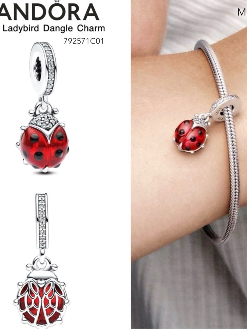 PANDORA Red Ladybird Dangle Charm w/box